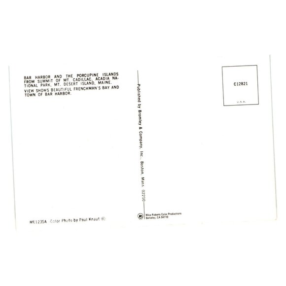 Bar Harbor Porcupine Islands Cadillac Mountain Acadia National Park Postcard - Picture 2 of 2